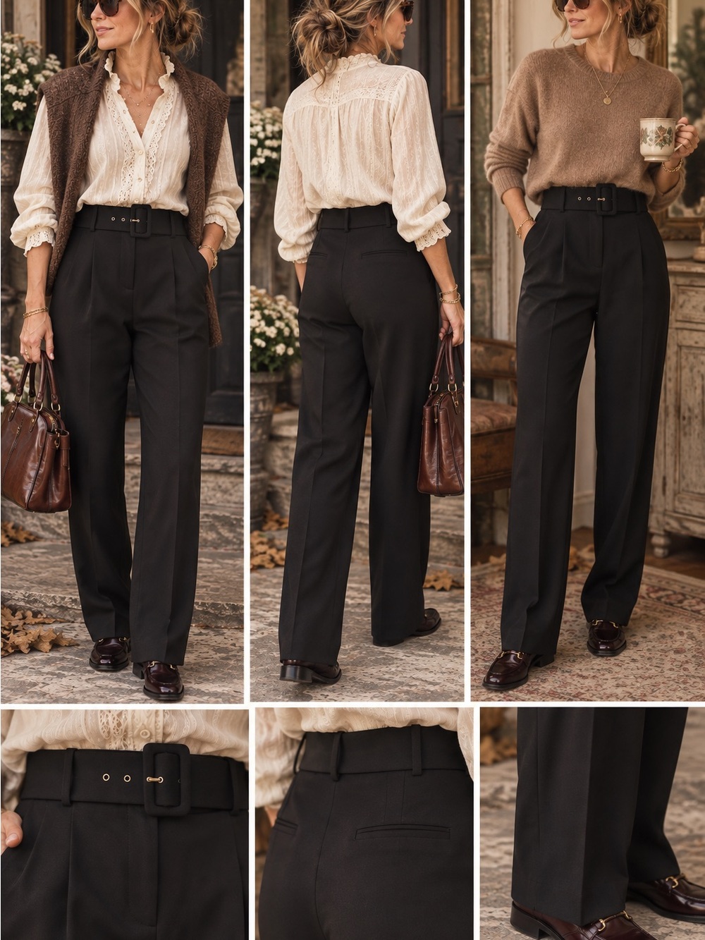 NWT Calvin Klein Black High-Waist  Trousers with Belt